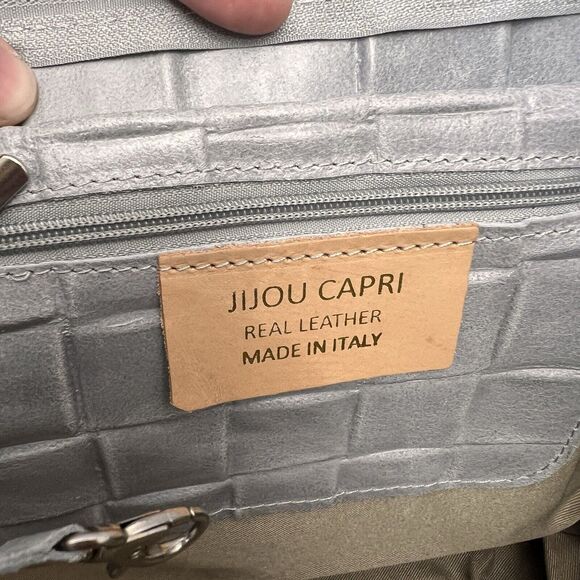Jijou Capri Leather Hand Bag Tote Bag Gray Hand Italy Made Work Office Everyday - Picture 9 of 11